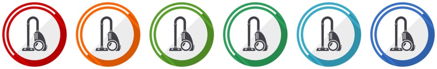 Aufkleber - Vacuum cleaner icon set, flat design vector illustration in 6 colors options for webdesign and mobile applications
