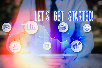 Wall Mural - word writing text let get started. business photo showcasing encouraging someone to begin doing some