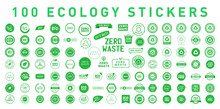 Set Of 100 Ecology Various Badges, Stickers, Symbols And Emlems. Environment Protection. Vector Illustration. Eps 10.