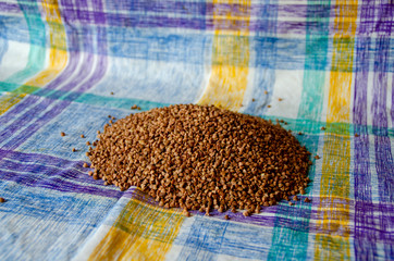 Scattered buckwheat on a towel