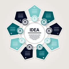 Wall Mural - Vector infographic. Template for diagram, graph, presentation and chart. Business concept with 9 options, parts, steps or processes. Vector diagram. Progress background.