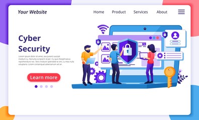Wall Mural - cyber security concept, people access and protecting data confidentiality. modern flat web page desi