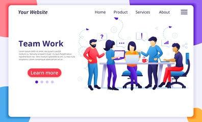 Wall Mural - business teamwork concept, people working in the co working office. modern flat web page design for 