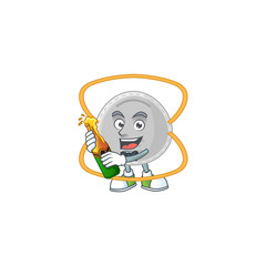 Sticker - Mascot cartoon design of N95 mask making toast with a bottle of beer