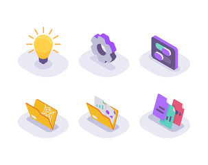 Wall Mural - document technology business set collection isometric icon with modern flat style color