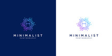 minimalist logo design photography. abstract focus lens design and initials M.