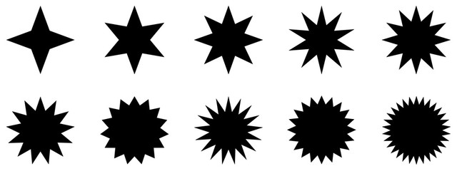 black silhouettes of star ray burst vector icon background pattern 