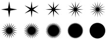 Set Of Star Ray Icon Vector Black White Abstract Background 