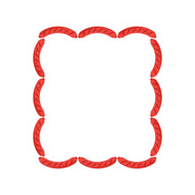Set Of Sausages In The Shape Of A Square. Sausage Square Frame On White Background. Flat Vector Illustration.