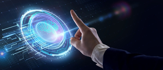 Artificial intelligence (AI), machine learning and modern computer technologies concepts. Business, Technology, Internet and network concept.