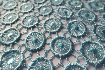 Wall Mural - Close view of light blue crochet lace fabric