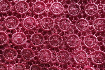 Wall Mural - Bright pink crochet lace fabric from above