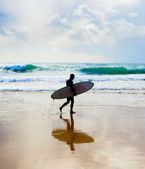 Wall Mural - Surfer surfboard silhouette Portugal Algarve