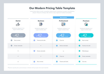 Poster - Modern looking pricing table design with four subscription plans. Flat infographic design template for website or presentation.