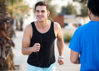 Two friends are doing race in time training