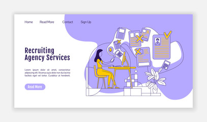 Wall Mural - recruiting agency services landing page flat silhouette vector template. hr company homepage layout.