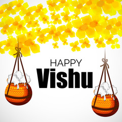 Poster - Vector illustration of a Background for Traditional Indian Festival Happy Vishu ( Keralas's New Year) Celebrated in Kerala India.