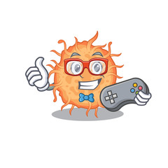 Sticker - Mascot design concept of bacteria endospore gamer using controller