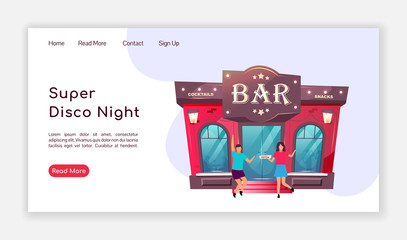 Wall Mural - super disco night landing page flat color vector template. local bar homepage layout. nightclub one 