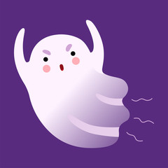 Sticker - White Flying Ghost, Cute Halloween Spooky Character Vector Illustration