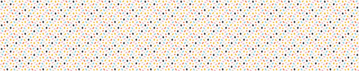 Sticker - 
Ditsy bright confetti shapes seamless vector border pattern. Stylized paper cut out banner backgrounsd. Kawaii modern retro fun ribbon trim. candi childish bright sprinkles masking washi tape.