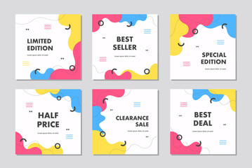 Set of editable sale square banner template. Mobile banner for social media post and web/internet ads. Sale banner adversiter template with abstract background and colorful concept.