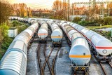 Fototapeta Na drzwi - Freight train with petroleum tank-cars . terminal of freight cars . Transportation of liquid and dangerous goods by rail