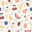 Seamless pattern with cute different fruits