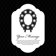 Sticker - Banner for funeral mourning with white rose and Black ribbon wreath sign vector design
