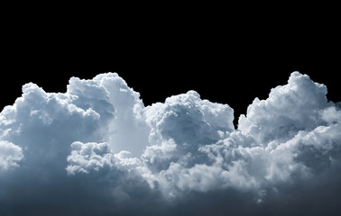 Wall Mural - Clouds isolated on black background. White cloudiness, mist or smog background.