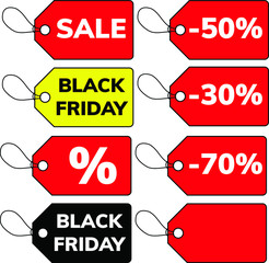 red sale tags and black friday lebels