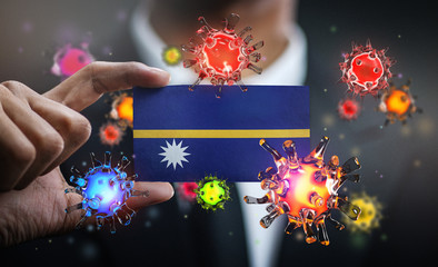 Wall Mural - Corona Virus Around Nauru Flag. Concept Pandemic Outbreak in Country