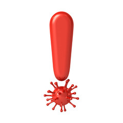 Poster - Red exclamation mark mixes with coronavirus or covid-19 creative idea concepts isolated on white background 3D rendering