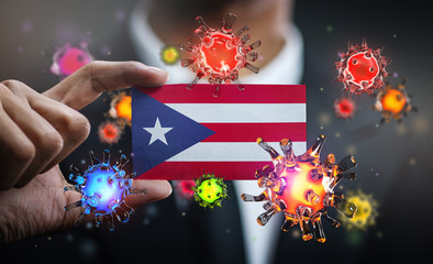 Wall Mural - Corona Virus Around Puerto Rico Flag. Concept Pandemic Outbreak in Country