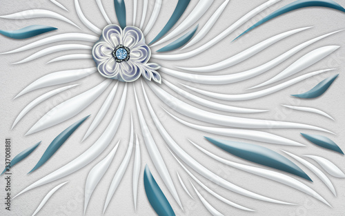 Dekoracja na wymiar  3d-tapety-scienne-dekoracji-streszczenie-fraktali-fantastyczny-kwiat-szary-i-turkusowy-kolor-w-tle