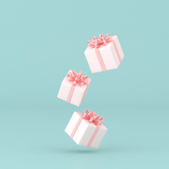 Wall Mural - minimal conceptual idea of present box floating on pastel background. 3D rendering 