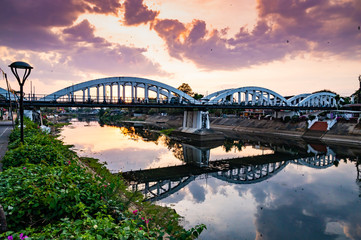 Sticker - Ratsadaphisek Bridge over Wang River at Evening