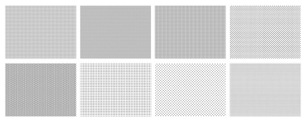 Seamless halftone dots pattern. Dotted mosaic, sport textile texture and row holes grid vector background patterns set. Halftone wallpaper, graphic point polka illustration