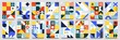 Abstract geometric backgrounds. Neo geo pattern, minimalist retro poster graphics vector illustration set. Abstract pattern trendy with square and round colored