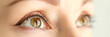 Leinwandbild Motiv Female orange green coloured amazing wide opened eyes