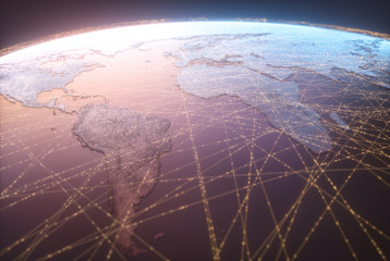 Wall Mural - globalized world, the future of digital technology. connections and cloud computing in the virtual w