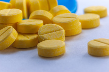 Macro close up shot of medicine-tablets on white background for health care concepts.