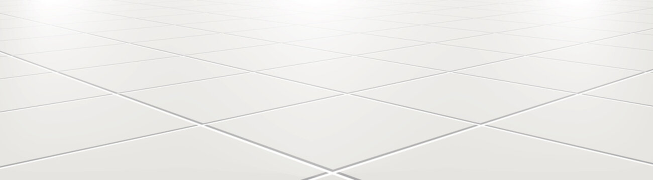 ceramic tiles in the kitchen or bathroom on the floor 3d. realistic white square terracotta. perspec