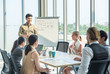 © mkitina4 - Diverse group of coworkers discuss new decision, future plans and strategy. Group of young business professionals having a meeting. Creative meeting and workplace, business, finance, teamwork concept.