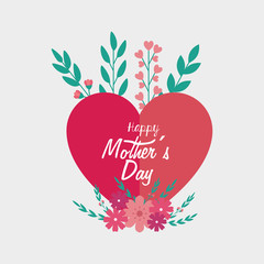 happy mother day card with heart and flowers decoration vector illustration design