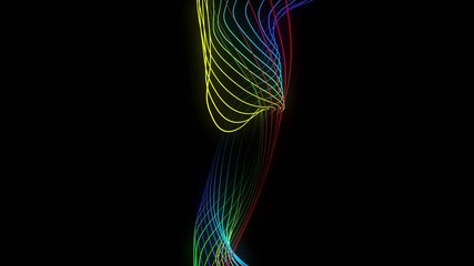 Wall Mural - Abstract loopable motion multicolored waving lines texture at black background.