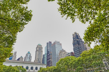 Surrounding Buildings And Skyscrapers Visible From The Bryant Park During The Gloomy Weather In Manhattan, New York