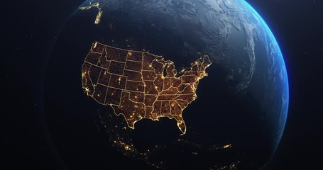 Wall Mural - planet earth from space usa, united states highlighted state borders and counties animation, element
