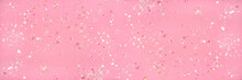 Pearl Confetti On Pink Background. Flat Lay, Top View.