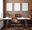 © artjafara - Mockup poster in home interior background, home office, 3d render